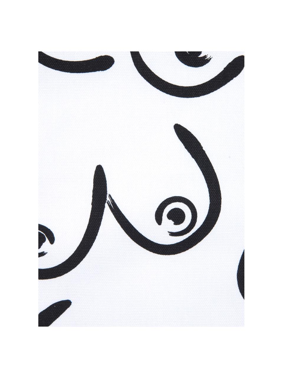 Kissenhülle Boobs mit gezeichnetem Print, 100% Baumwolle, Weiss, Schwarz, 40 x 40 cm