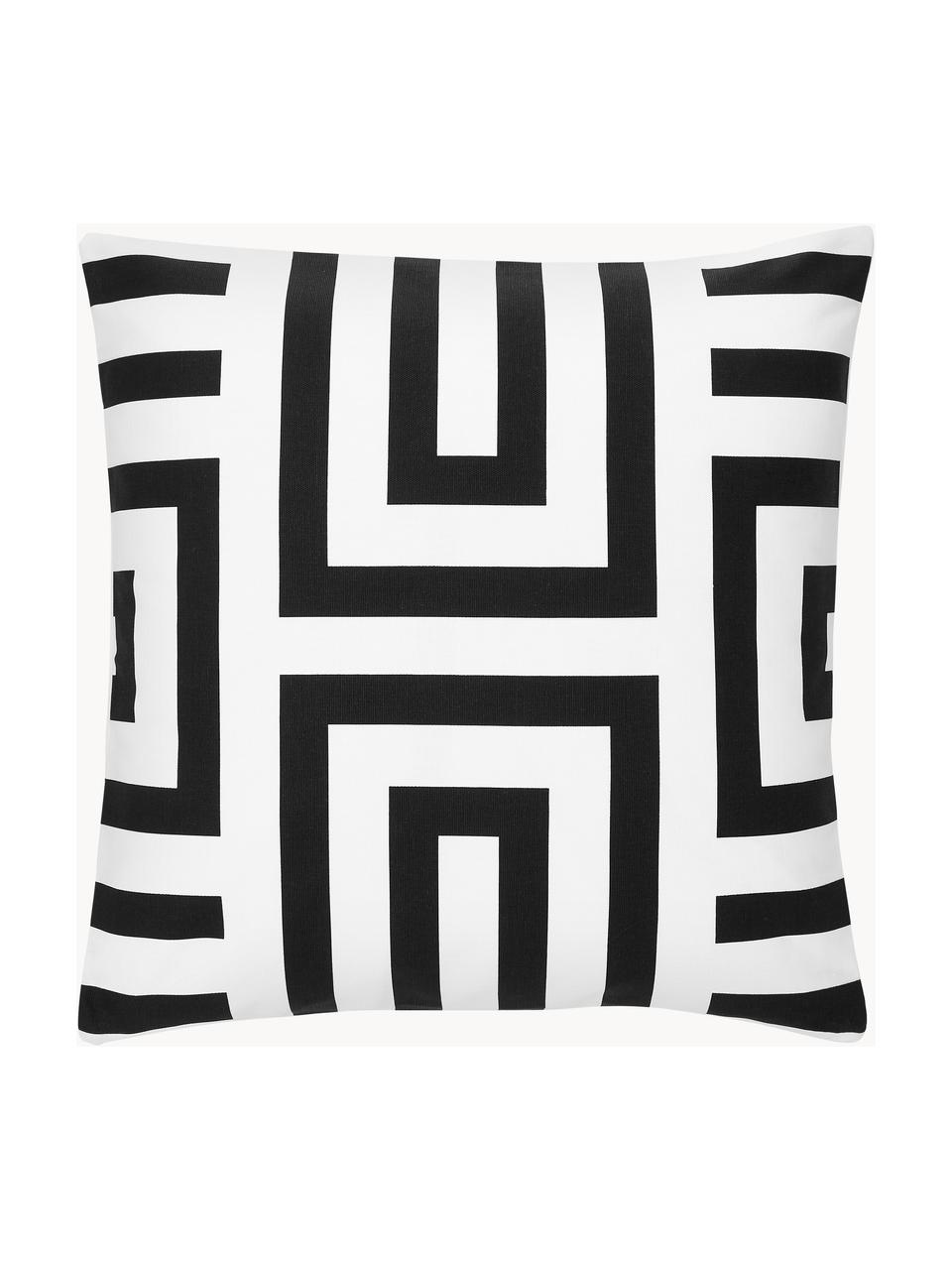 Housse de coussin 45x45 en coton motif graphique Bram, 100 % coton, Noir, blanc, larg. 45 x long. 45 cm