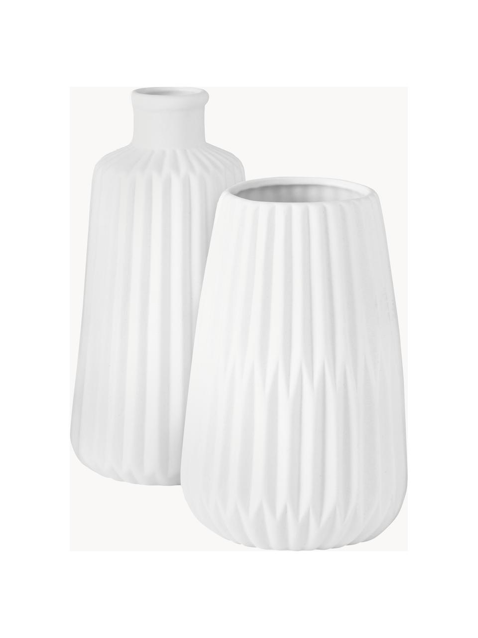 Set de jarrones de porcena con relieve Esko, 2 uds., Porcelana, Blanco, Set de diferentes tamaños