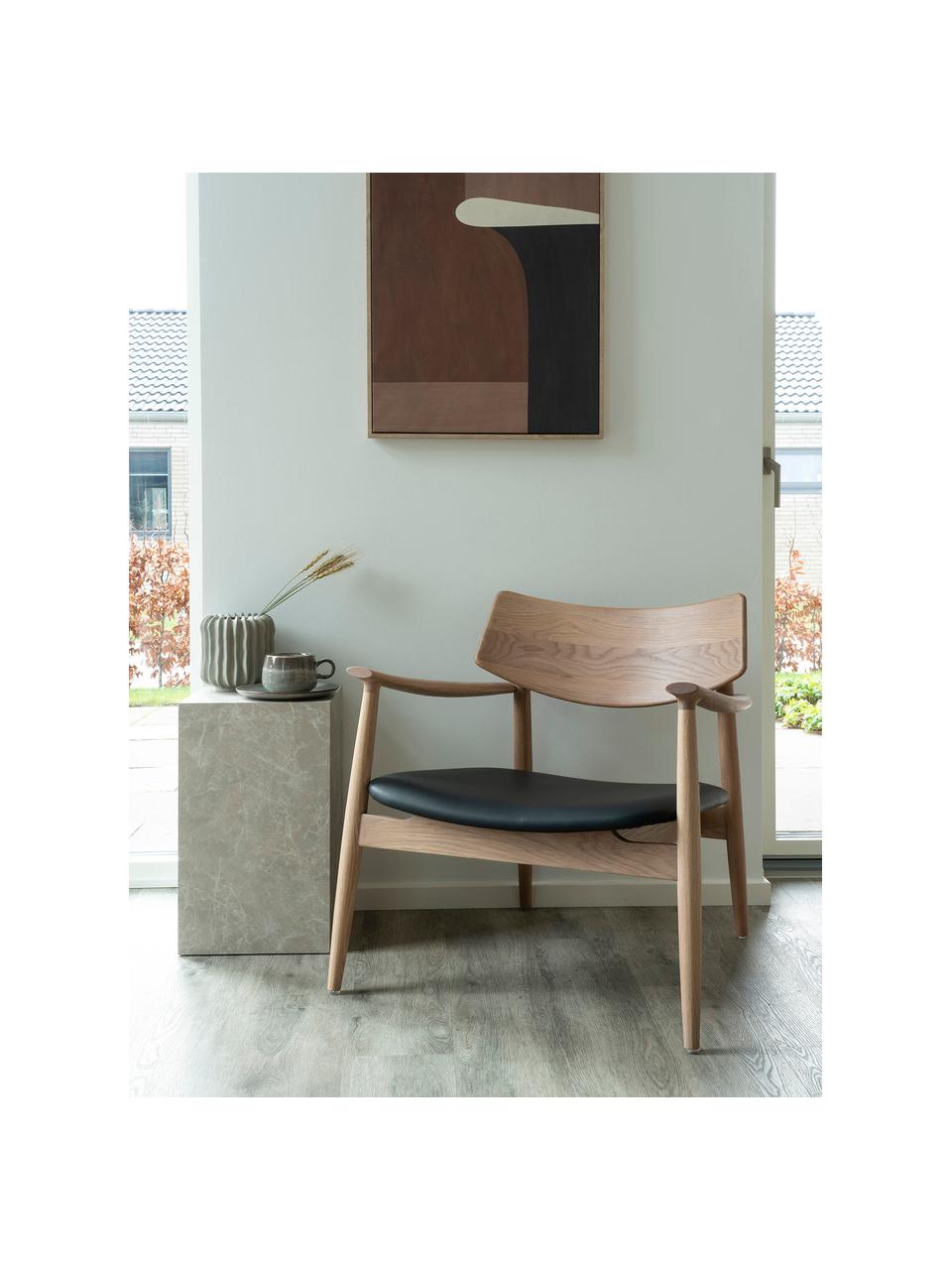 Fauteuil lounge en bois de chêne Olvera, Tissu anthracite, bois de chêne, larg. 69 x prof. 69 cm