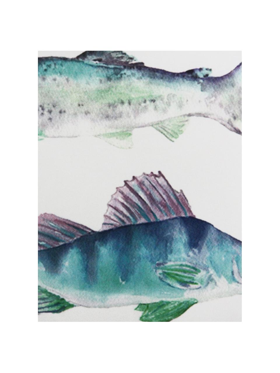 Kussenhoes Fish met motief in aquarellook, 100% polyester, Wit, blauw-, groen-, lilatinten, 45 x 45 cm