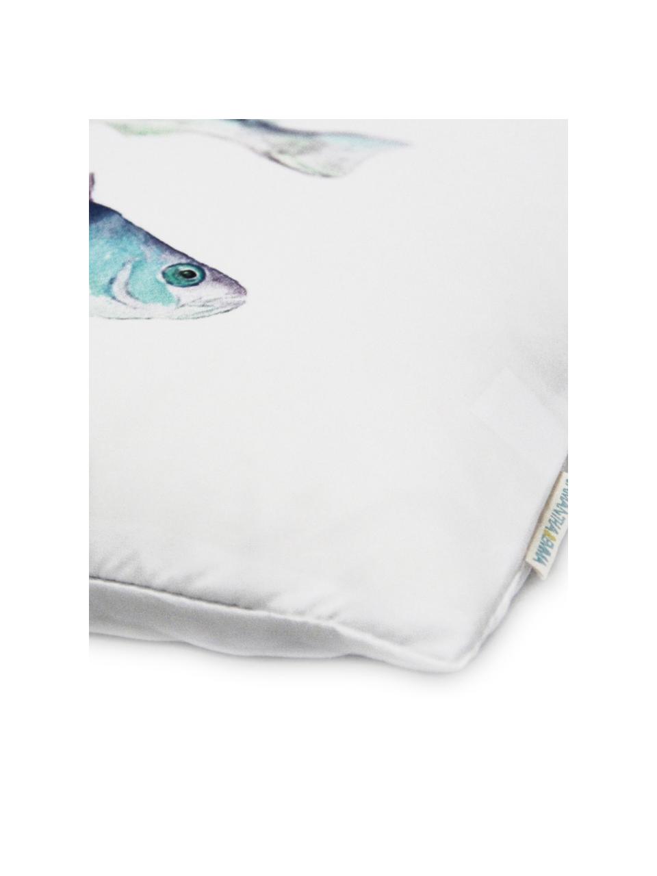 Federa arredo  reversibile Fish, 100% poliestere, Bianco, tonalità blu, verdi e viola, Larg. 45 x Lung. 45 cm