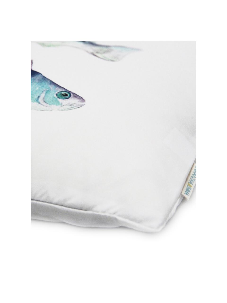 Kussenhoes Fish met motief in aquarellook, 100% polyester, Wit, blauw-, groen-, lilatinten, 45 x 45 cm