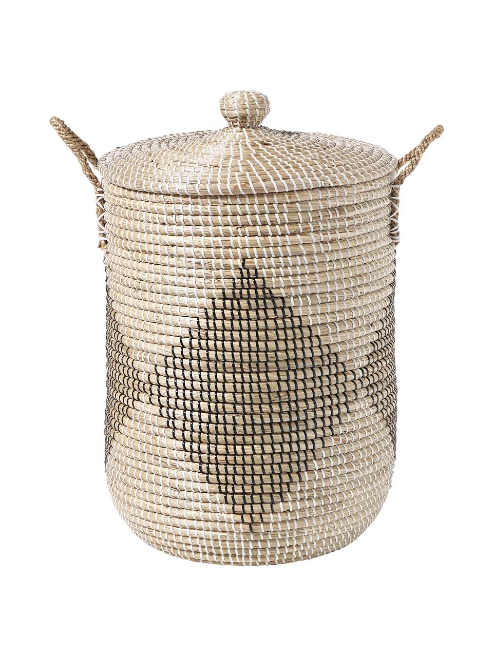 Cesto con coperchio Lira, Alghe, Beige, nero, bianco, Ø 40 x Alt. 62 cm