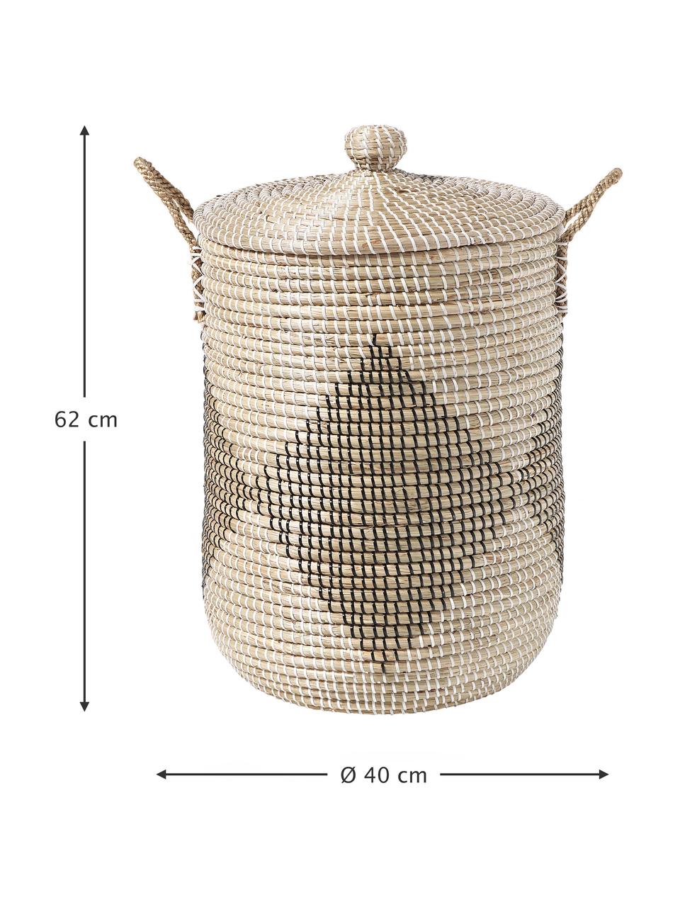 Úložný kôš s vrchnákom Lira, Morská riasa, Béžová, čierna, biela, Ø 40 x V 62 cm