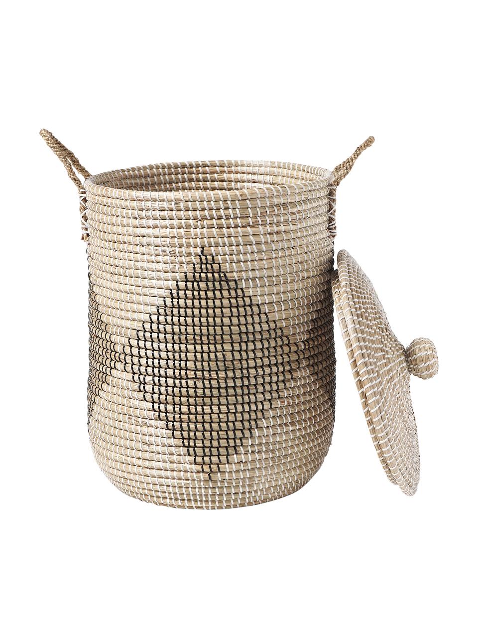 Skladovací koš s víkem Lira, Mořská řasa, Béžová, černá, bílá, Ø 40 cm, V 62 cm