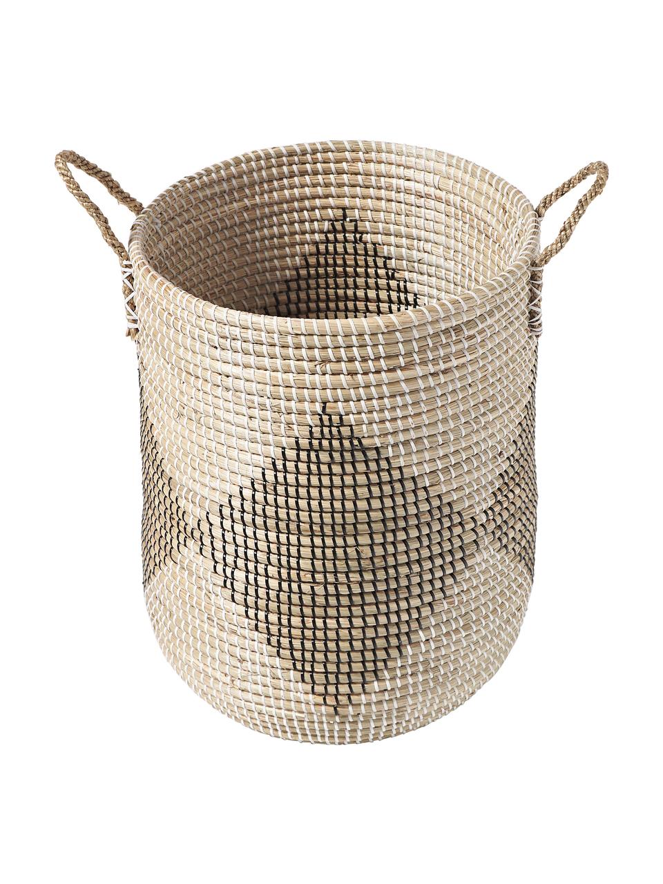 Skladovací koš s víkem Lira, Mořská řasa, Béžová, černá, bílá, Ø 40 cm, V 62 cm