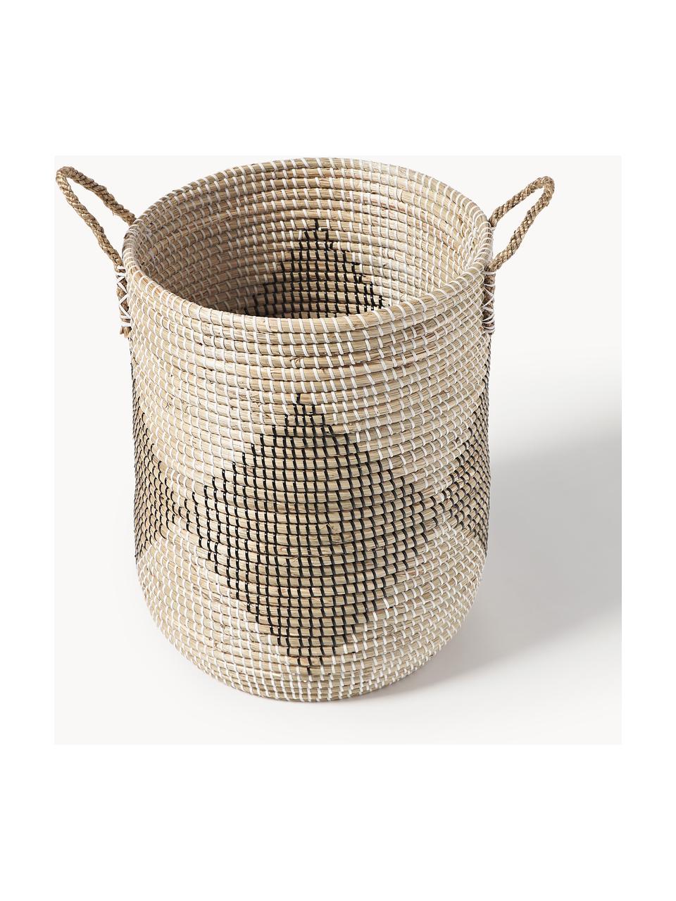 Panier de rangement avec couvercle Lira, Jonc de mer, Beige, noir, blanc, Ø 40 x haut. 62 cm