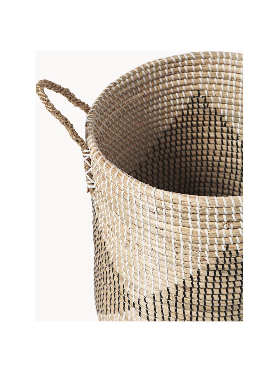 Opbergmand Lira met deksel, Zeegras, Beige, zwart, wit, Ø 40 x H 62 cm