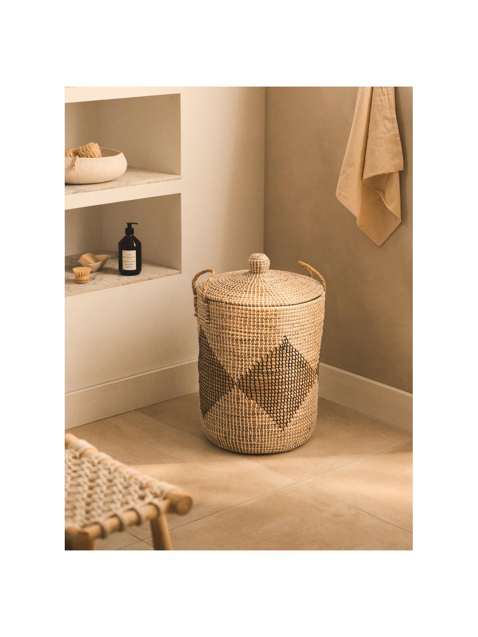 Cesta con tapadera Lira, Jacintos de agua, Beige, negro, blanco, Ø 40 x Al 62 cm