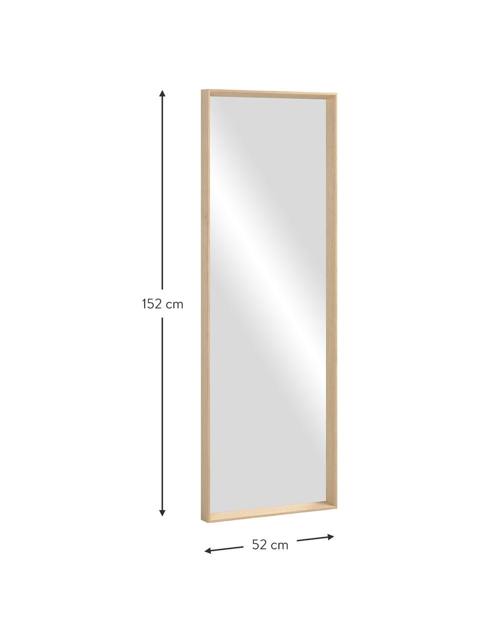 Eckiger Wandspiegel Nerina mit hellbraunem Holzrahmen, Rahmen: Holz, Spiegelfläche: Spiegelglas, Beige, B 52 x H 152 cm