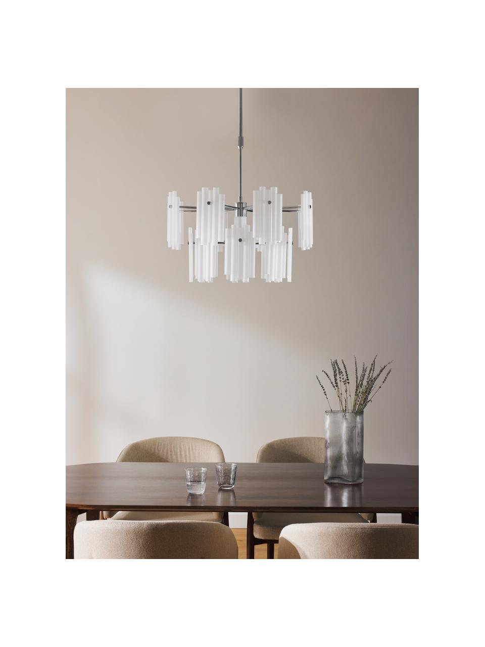 Große LED-Pendelleuchte Alenia, Lampenschirm: Acrylglas, Baldachin: Metall, verchromt, Weiß, Chromfarben, Ø 61 x H 98 cm