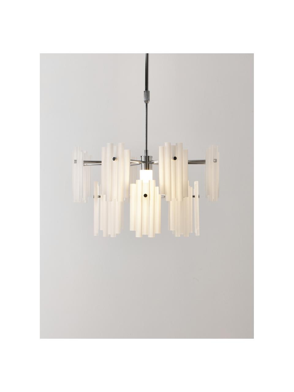 Grote LED hanglamp Alenia, Lampenkap: acrylglas, Baldakijn: verchroomd metaal, Wit, chroomkleurig, Ø 61 x H 98 cm