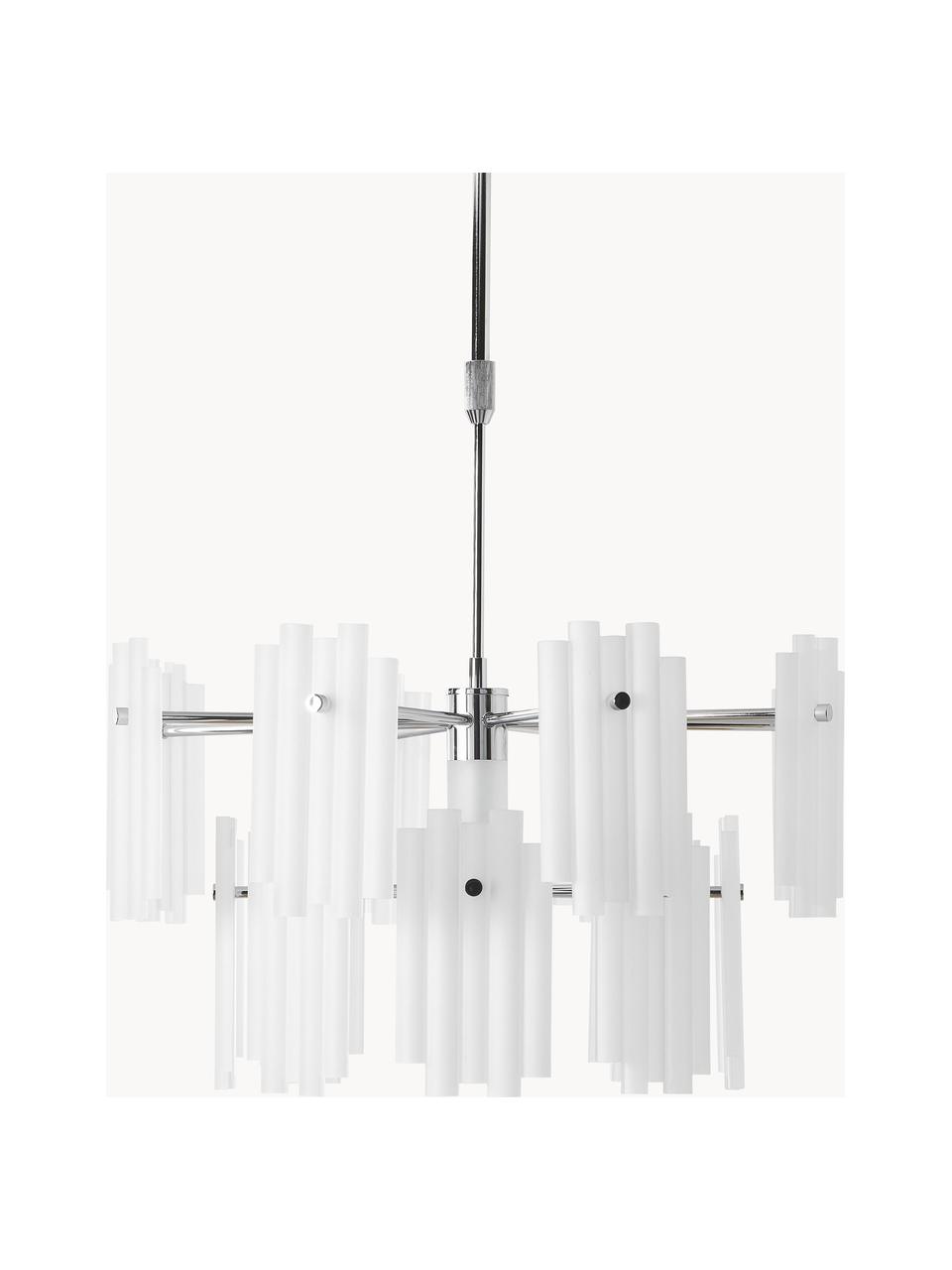 Grote LED hanglamp Alenia, Lampenkap: acrylglas, Baldakijn: verchroomd metaal, Wit, chroomkleurig, Ø 61 x H 98 cm