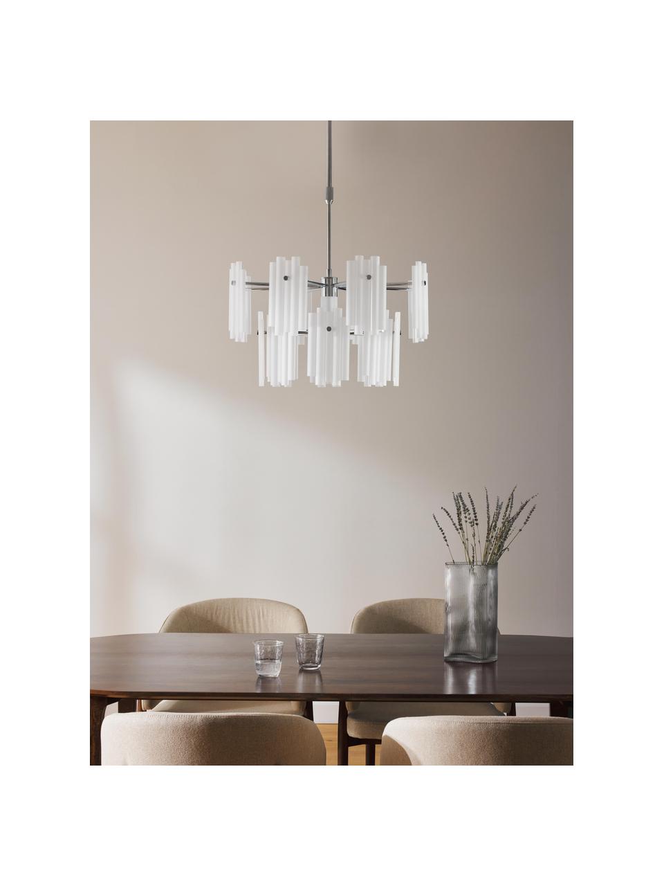 Lámpara de techo LED grande Alenia, Pantalla: vidrio acrílico, Estructura: metal cromado, Anclaje: metal cromado, Blanco, cromo, Ø 61 x Al 98 cm