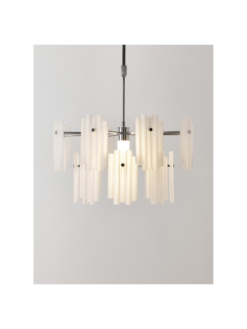 Lampada a sospensione grande a LED Alenia, Paralume: vetro acrilico, Struttura: metallo, cromato, Baldacchino: metallo, cromato, Bianco, cromato, Ø 61 x Alt. 98 cm
