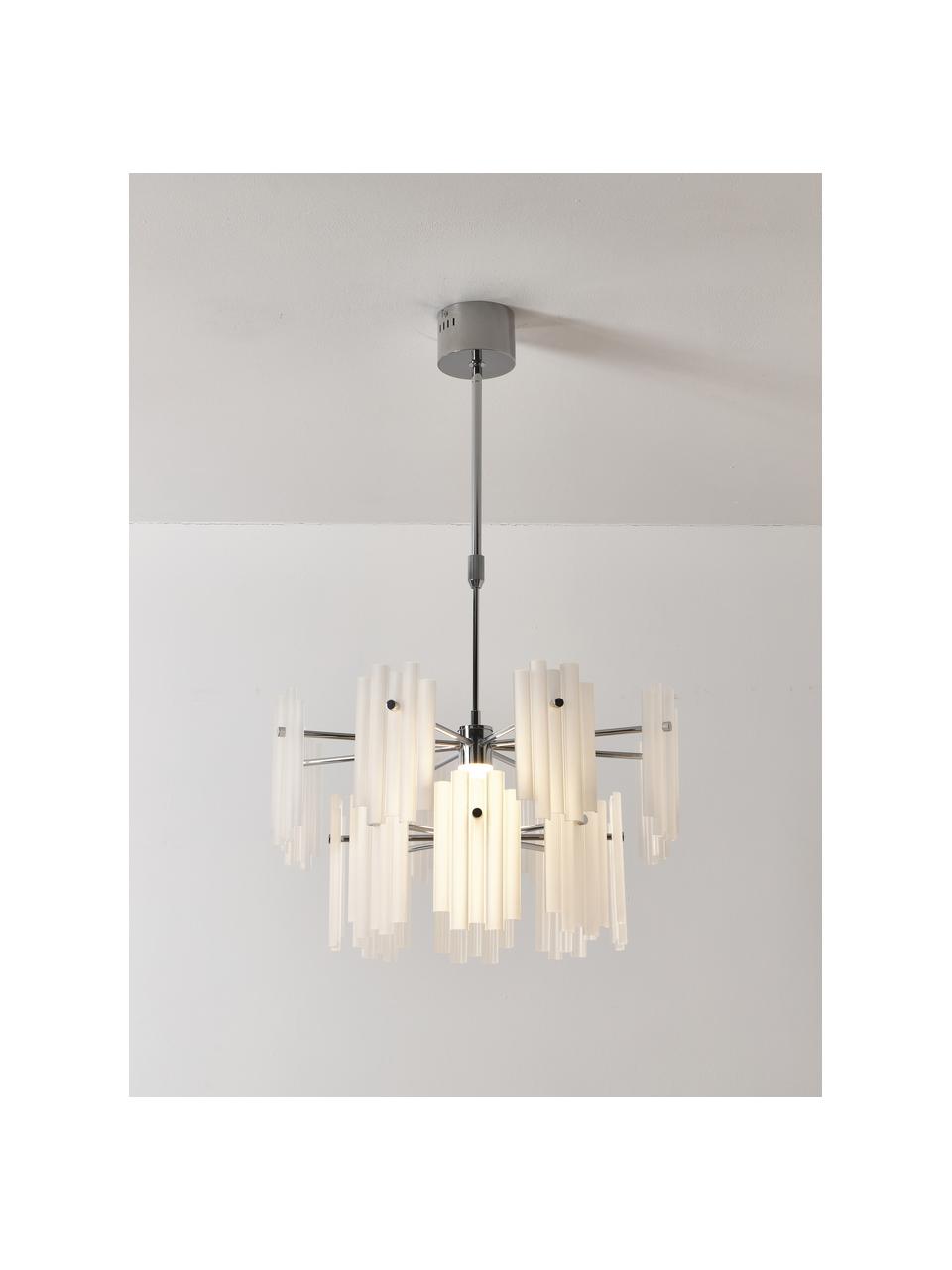 Lámpara de techo grande LED Alenia, Pantalla: vidrio acrílico, Estructura: metal cromado, Anclaje: metal cromado, Blanco, cromo, Ø 61 x Al 98 cm