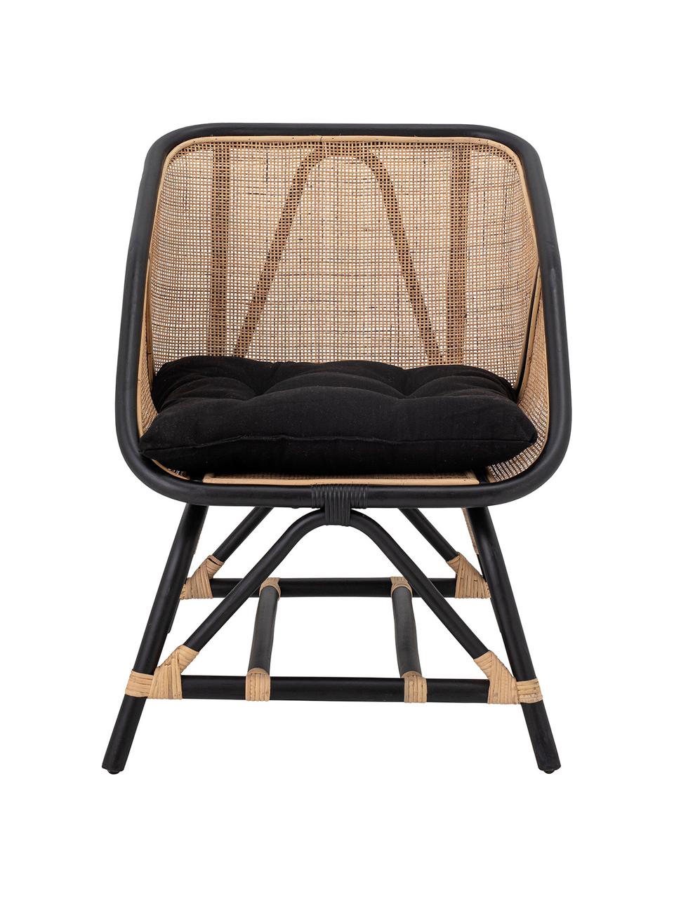 Rotan loungefauteuil Loue in beige/zwart met stoelkussen, Zitvlak: rotan, Frame: rotan, Bekleding: stof, Beige, zwart, 71 x 65 cm