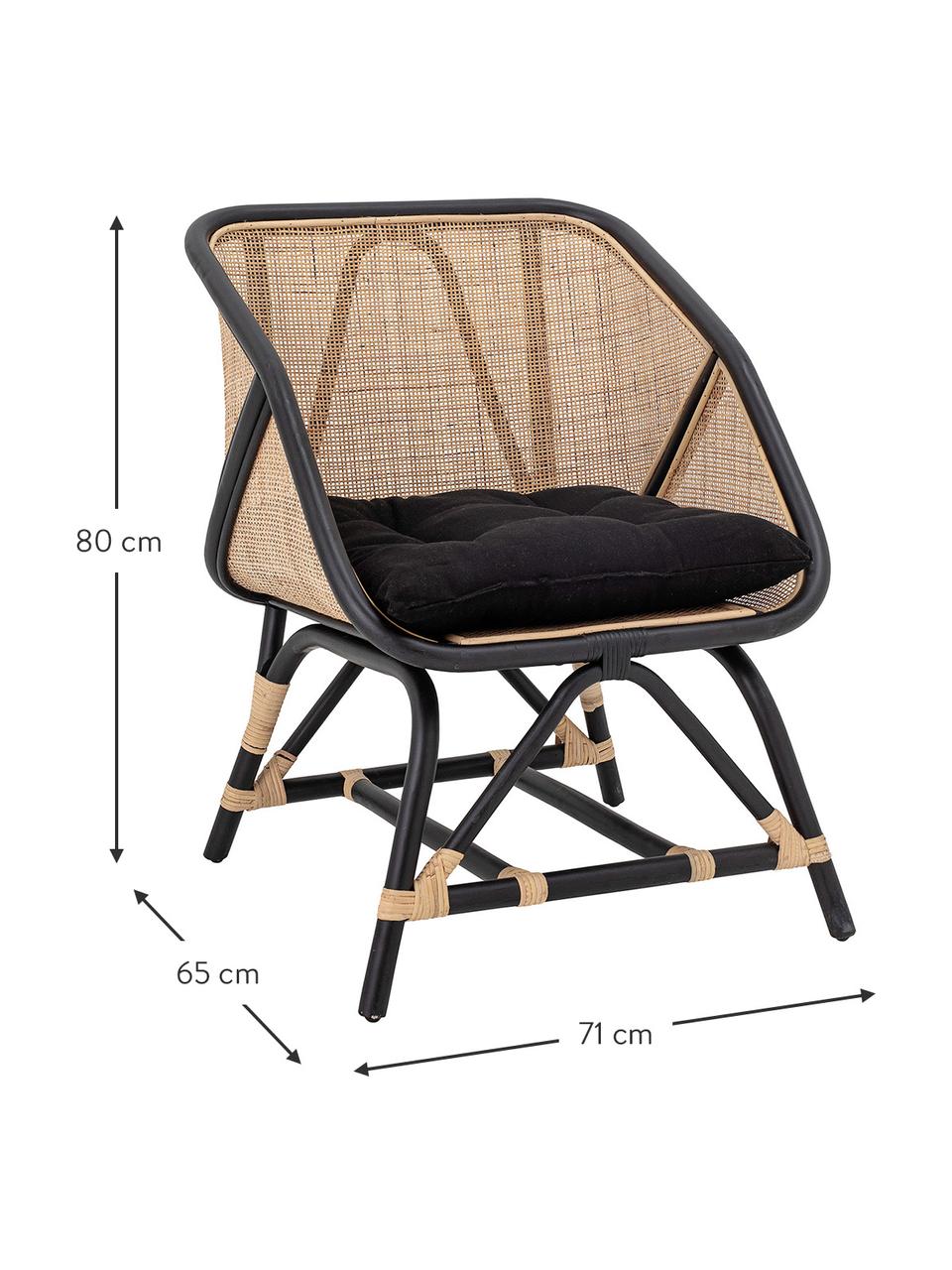 Rotan loungefauteuil Loue in beige/zwart met stoelkussen, Zitvlak: rotan, Frame: rotan, Bekleding: stof, Beige, zwart, 71 x 65 cm