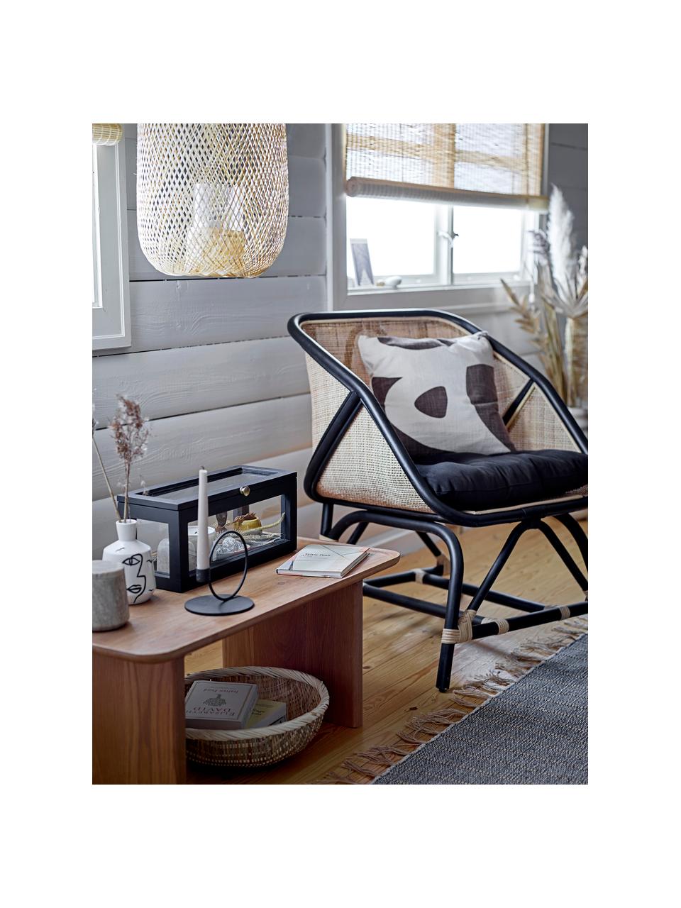 Fotel wypoczynkowy z rattanu z poduszką siedziska Loue, Stelaż: rattan, Tapicerka: tkanina, Beżowy, czarny, S 71 x G 65 cm