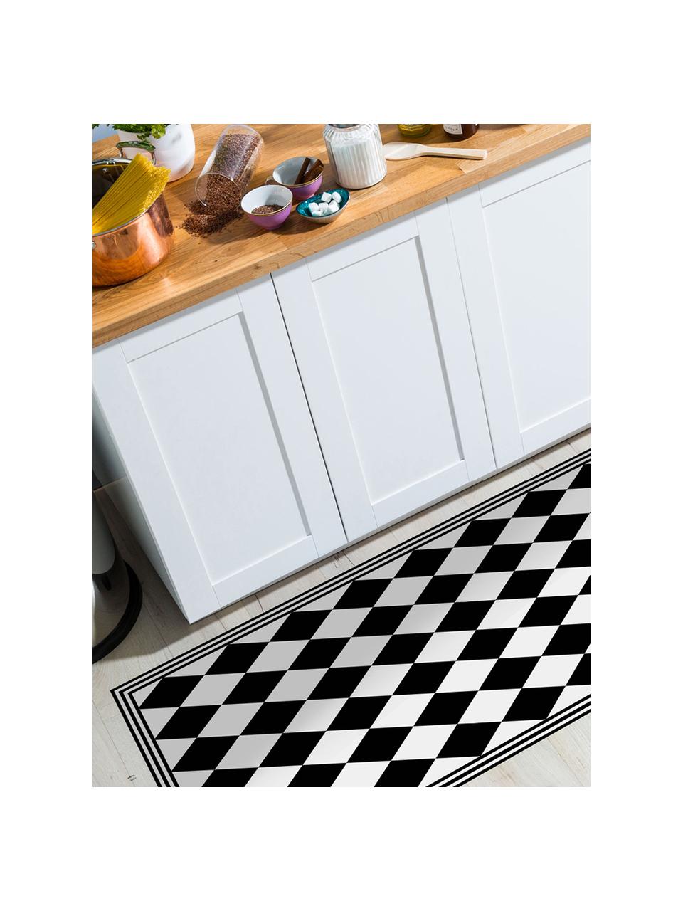 Alfombra vinílica Bobby II, antideslizante, Vinilo reciclable, Negro, blanco, An 65 x L 255 cm