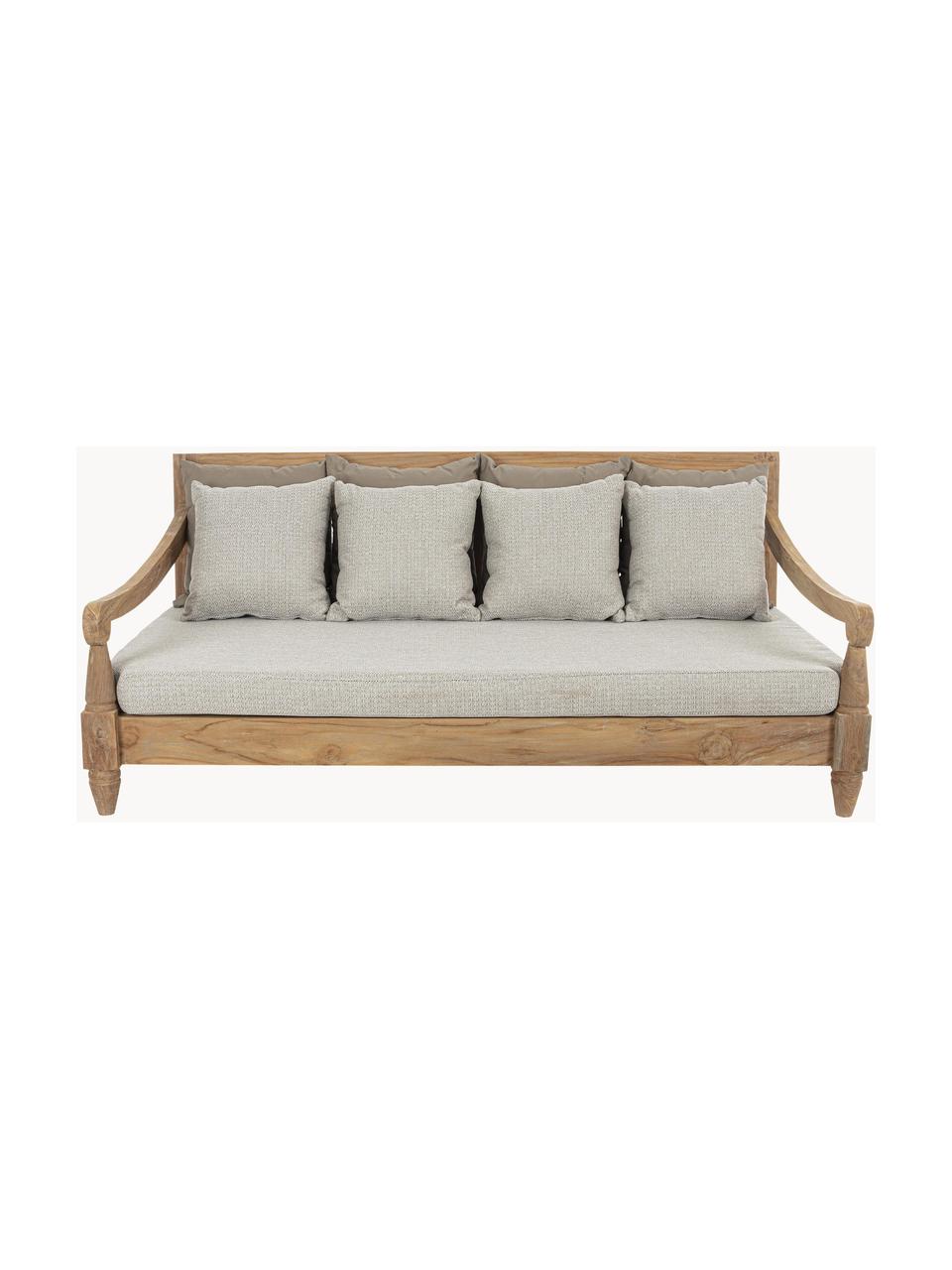 Garten-Loungesofa Bali aus Teakholz (4-Sitzer), Gestell: Teakholz, Webstoff Greige, Teakholz, B 190 x T 112 cm