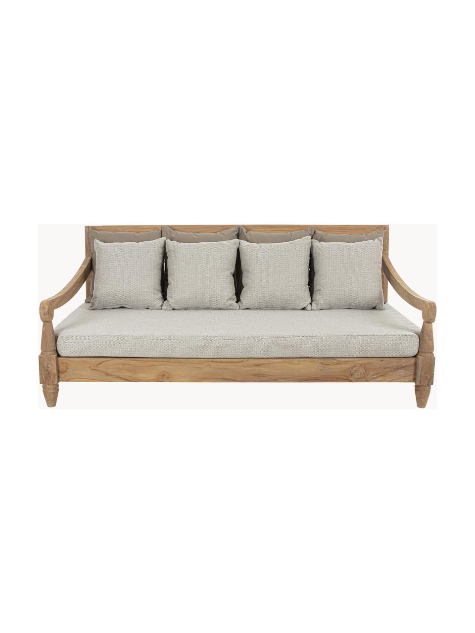 Garten-Loungesofa Bali aus Teakholz (4-Sitzer), Rahmen: Teakholz, FSC-zertifizier, Webstoff Greige, Teakholz, B 190 x T 112 cm