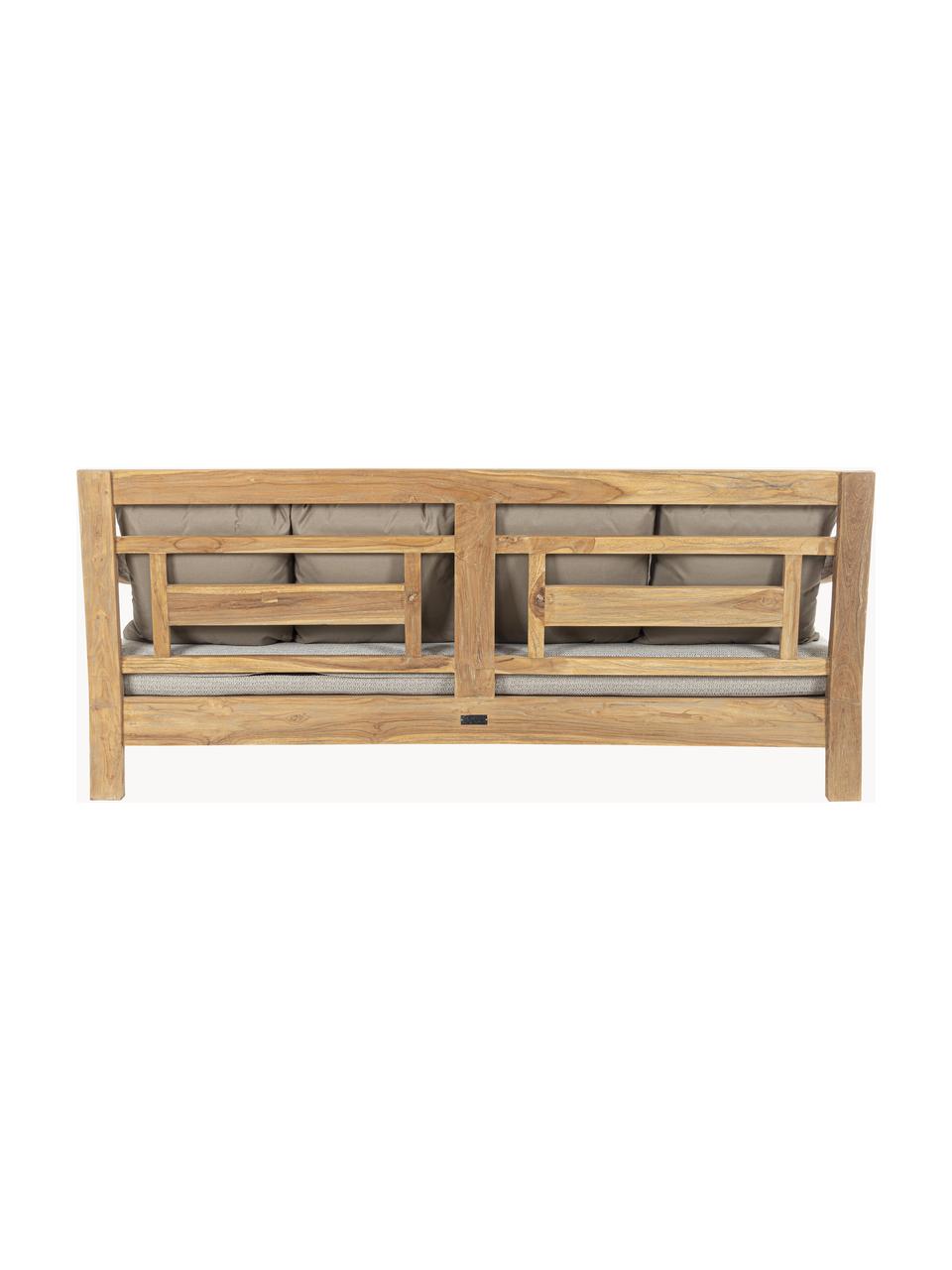 Sofá grande para exterior de madera Bali (4 plazas), Estructura: madera de teca con certif, Tejido greige, madera de teca, An 190 x F 112 cm