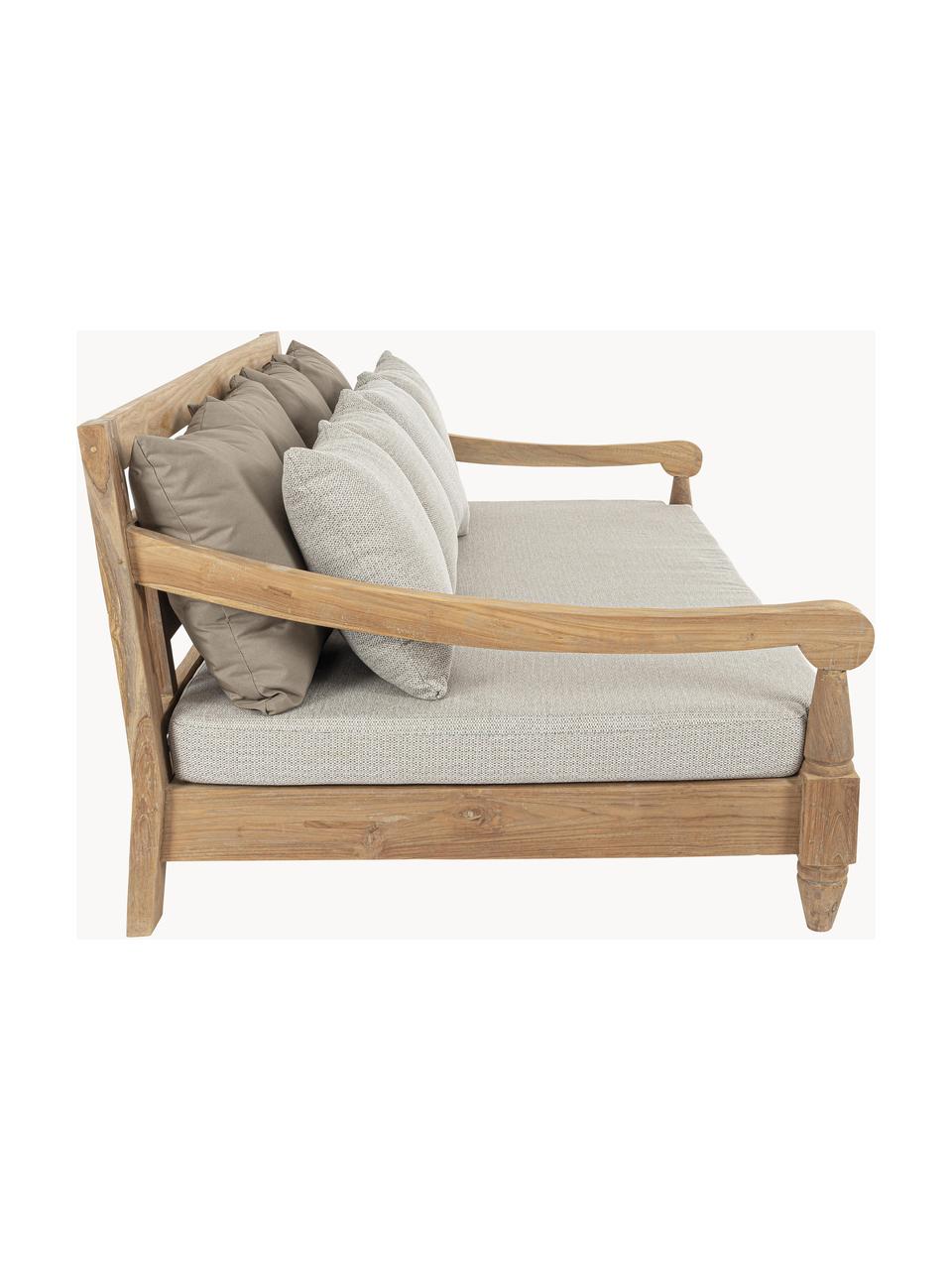 Garten-Loungesofa Bali aus Teakholz (4-Sitzer), Gestell: Teakholz, Webstoff Greige, Teakholz, B 190 x T 112 cm