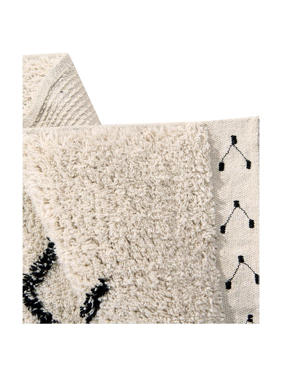 Tappeto in cotone lavabile Barber, Retro: cotone riciclato, Marrone chiaro, nero, Larg. 140 x Lung. 210 cm (taglia S)