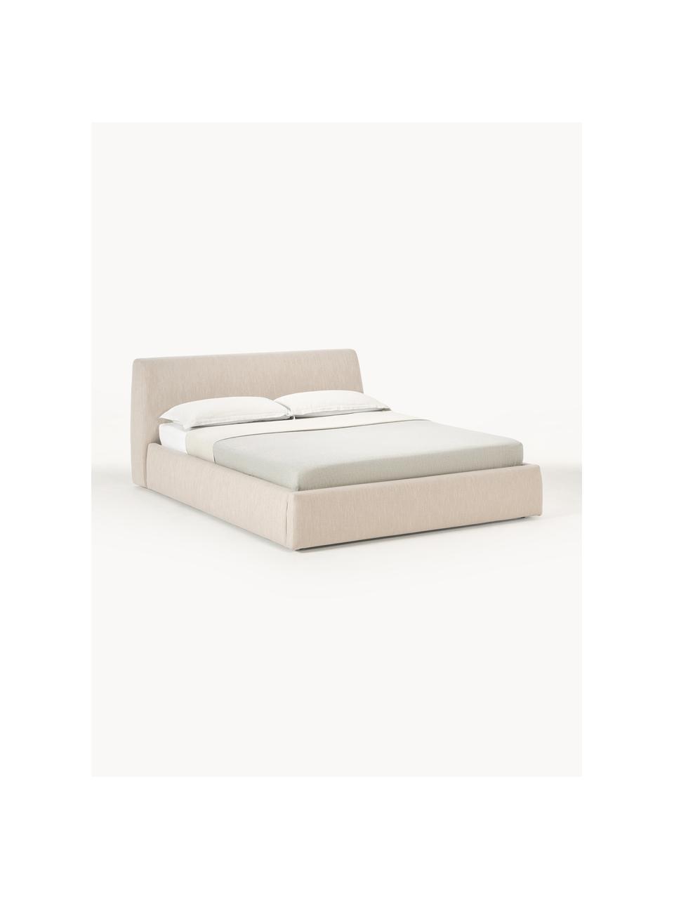 Cama tapizada Cloud, con espacio de almacenamiento, Tapizado: tejido finamente texturiz, Estructura: madera de pino maciza y m, Tejido beige, An 160 x L 200 cm