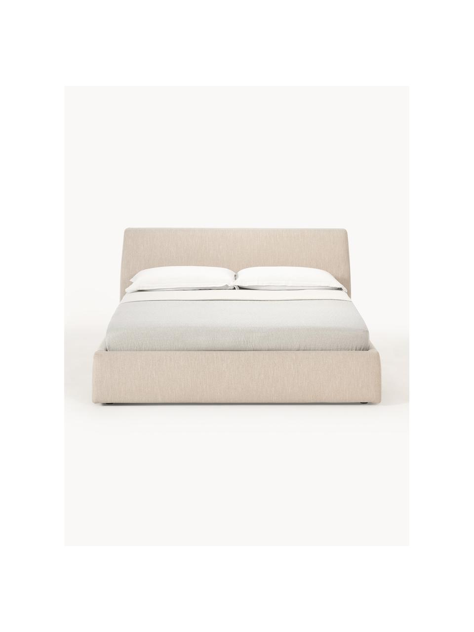 Cama tapizada con espacio de almacenamiento Cloud, Tapizado: tejido finamente texturiz, Estructura: madera de pino maciza y m, Tejido beige, An 160 x L 200 cm