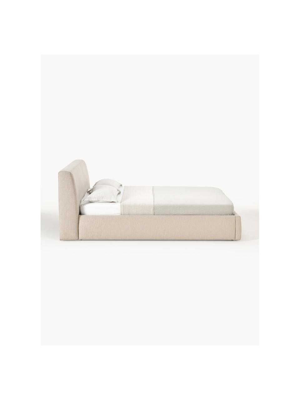 Cama tapizada Cloud, con espacio de almacenamiento, Tapizado: tejido finamente texturiz, Estructura: madera de pino maciza y m, Tejido beige, An 160 x L 200 cm