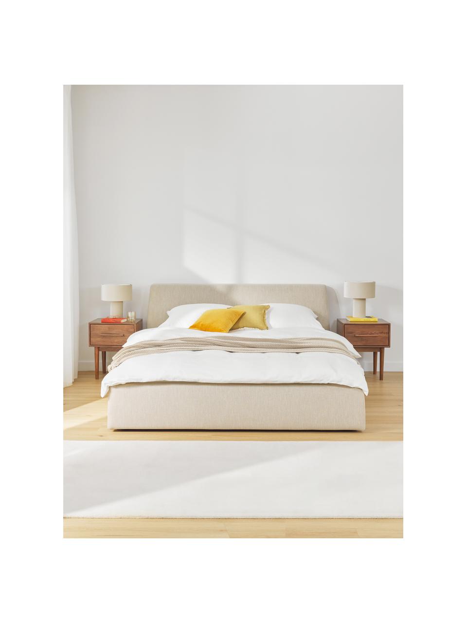 Cama tapizada Cloud, con espacio de almacenamiento, Tapizado: tejido finamente texturiz, Estructura: madera de pino maciza y m, Tejido beige, An 160 x L 200 cm