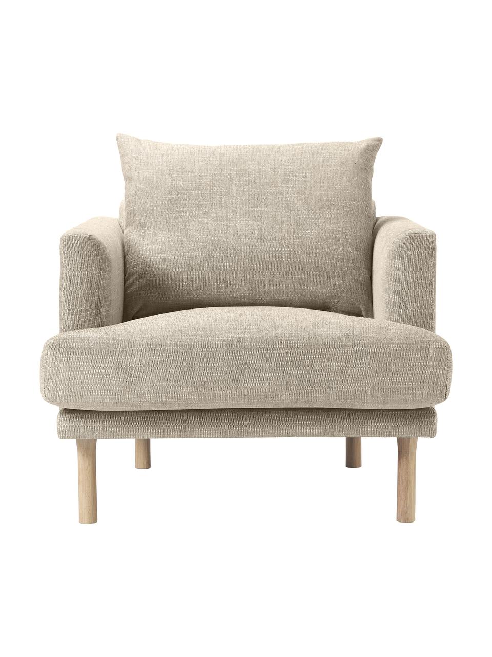 Poltrona Adrian, Rivestimento: 47% viscosa, 23% cotone, , Struttura: compensato, Piedini: legno di quercia oliato, Tessuto beige scuro, Larg. 90 x Alt. 79 cm