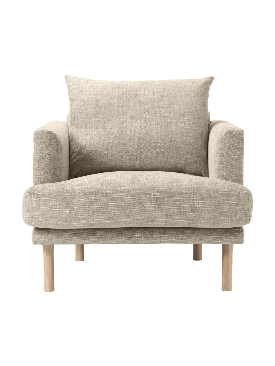Sofa fauteuil Adrian in donkerbeige, Bekleding: 47% viscose, 23% katoen, , Frame: multiplex, Poten: eikenhout, geolied, Geweven stof donkerbeige, B 90 x H 79 cm
