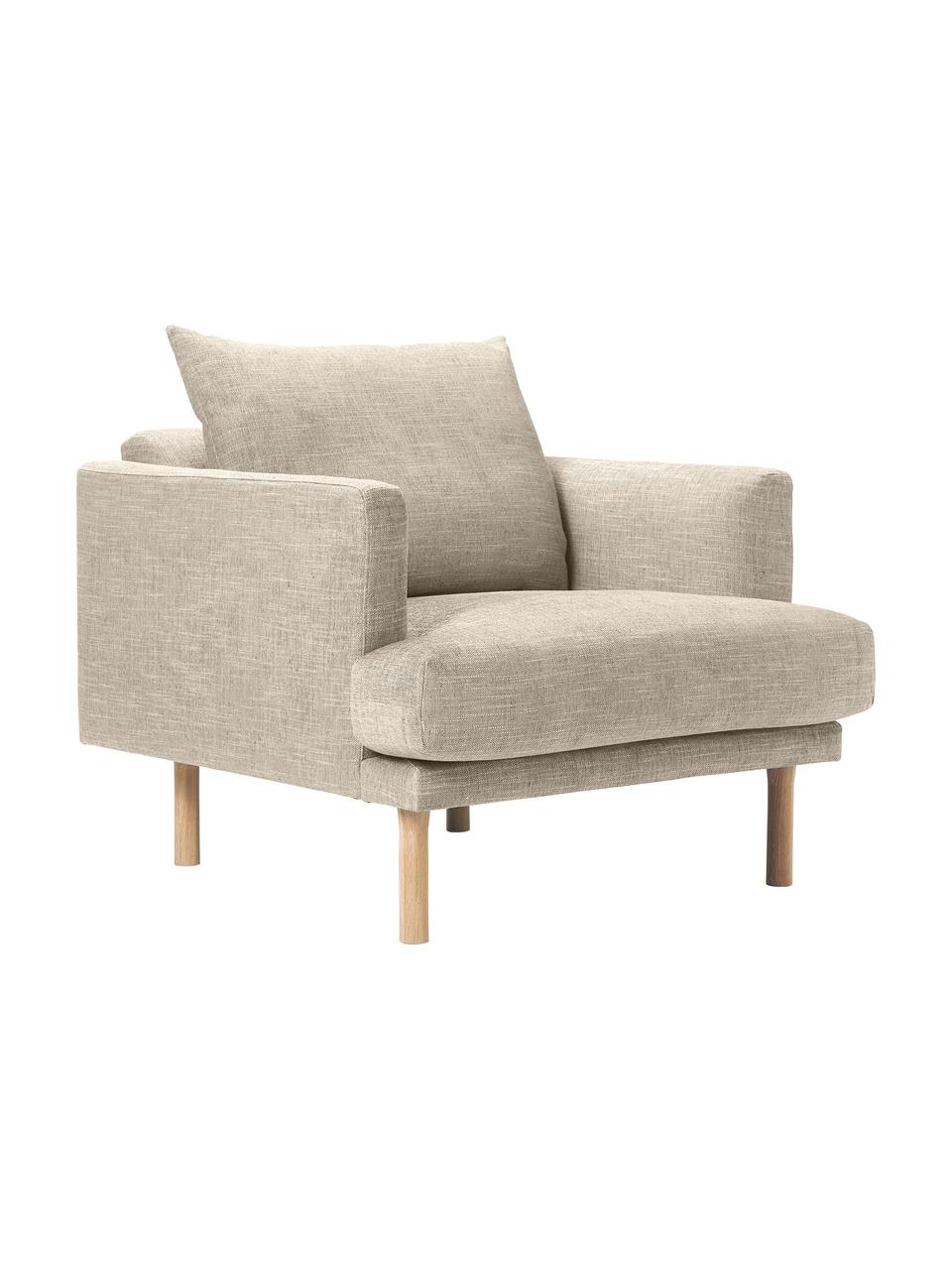 Poltrona Adrian, Rivestimento: 47% viscosa, 23% cotone, , Struttura: compensato, Piedini: legno di quercia oliato, Tessuto beige scuro, Larg. 90 x Alt. 79 cm