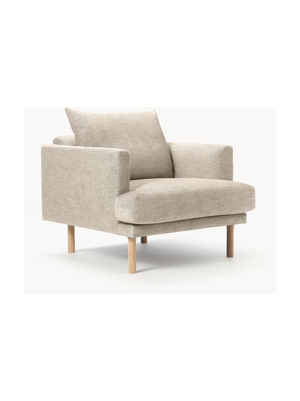 Poltrona Adrian, Rivestimento: 47% viscosa, 23% cotone, , Struttura: compensato, Gambe: legno di quercia oliato, Tessuto beige, Larg. 90 x Prof. 95 cm