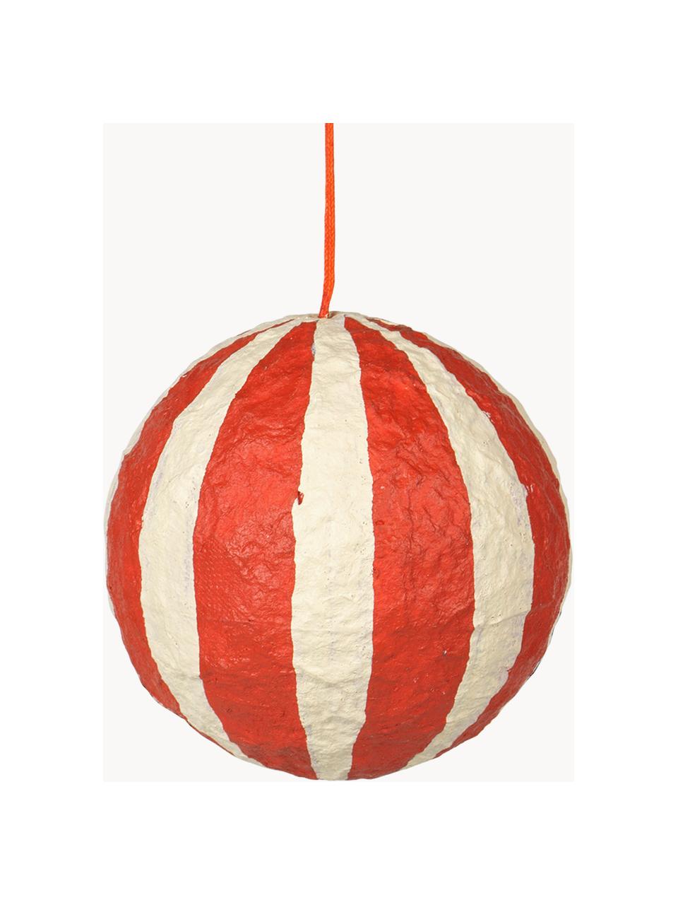 Boules de Noël Sphere, Ø 8 cm, 3 pièces, Pâte de coton, Rouge, blanc crème, Ø 8 cm