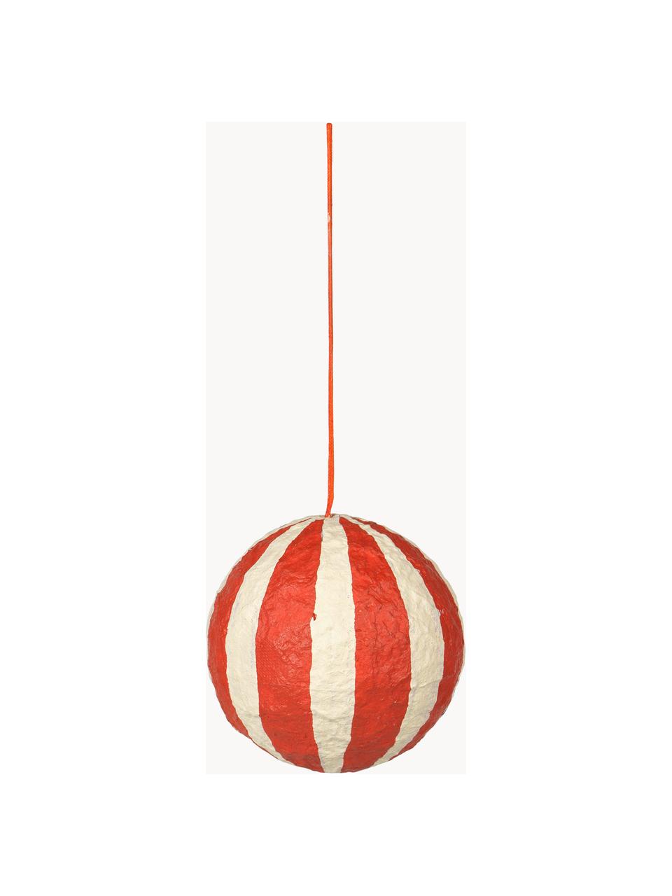 Boules de Noël Sphere, Ø 8 cm, 3 pièces, Pâte de coton, Rouge, blanc crème, Ø 8 cm