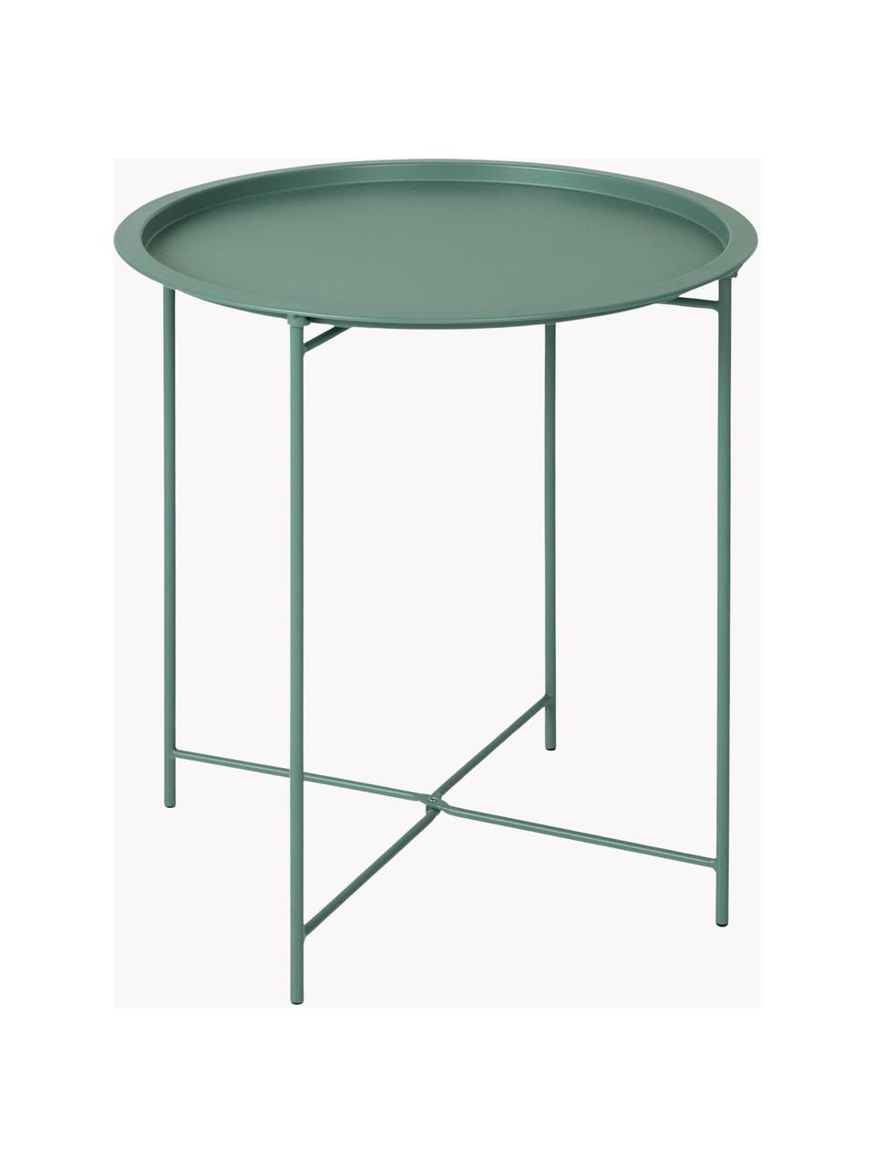 Okrúhly kovový stolík s podnosom Sangro, Kov s práškovým náterom, Šalviovozelená, Ø 46 x V 52 cm