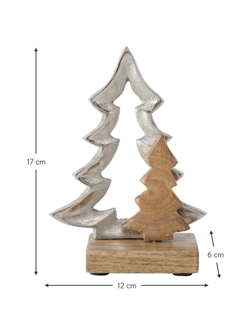 Décoration de Noël bois Lollja, 2 élém., Bois de manguier, métal, enduit, Bois clair, couleur argentée, Lot de différentes tailles