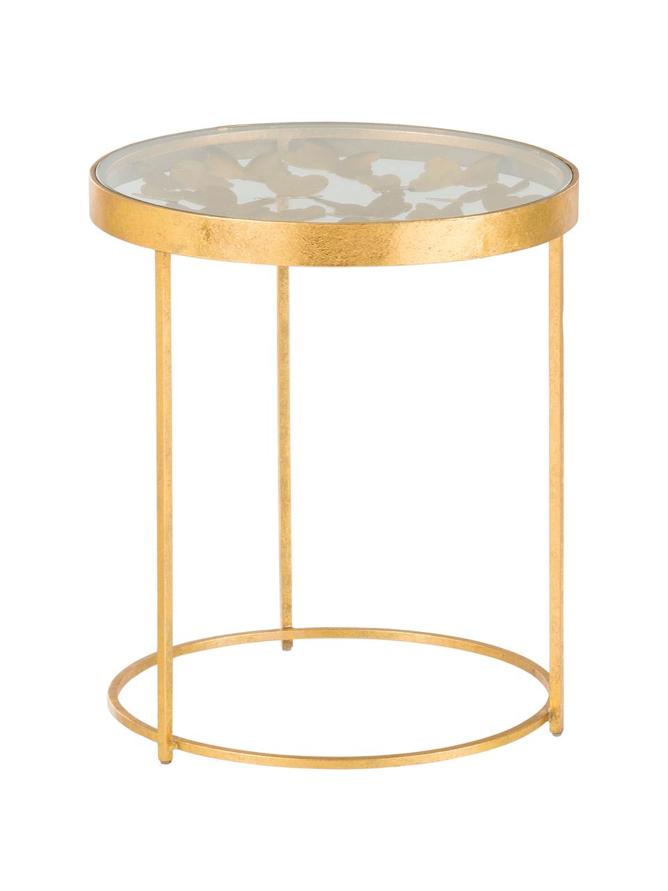Table d'appoint avec plateau en verre Butterfly, Couleur dorée, Ø 45 x haut. 52 cm