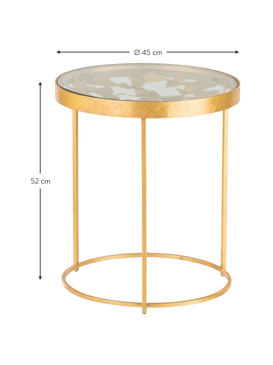 Stolik pomocniczy ze szklanym blatem Butterfly, Blat: szkło, Stelaż: metal powlekany, Odcienie złotego, Ø 45 x W 52 cm