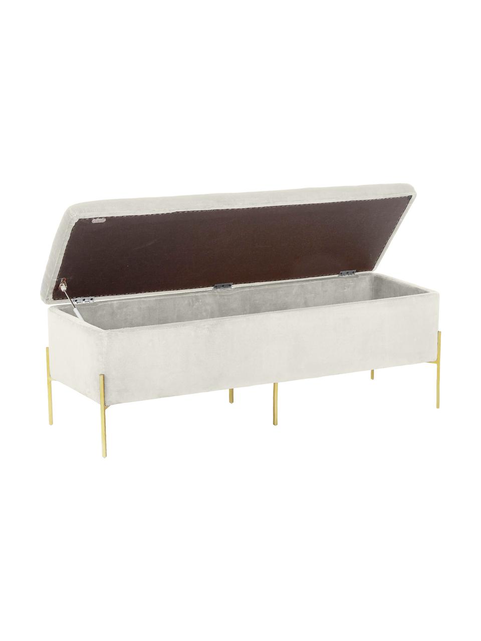 Sametová lavice s úložným prostorem Harper, Greige, zlatá, Š 140 cm, V 45 cm