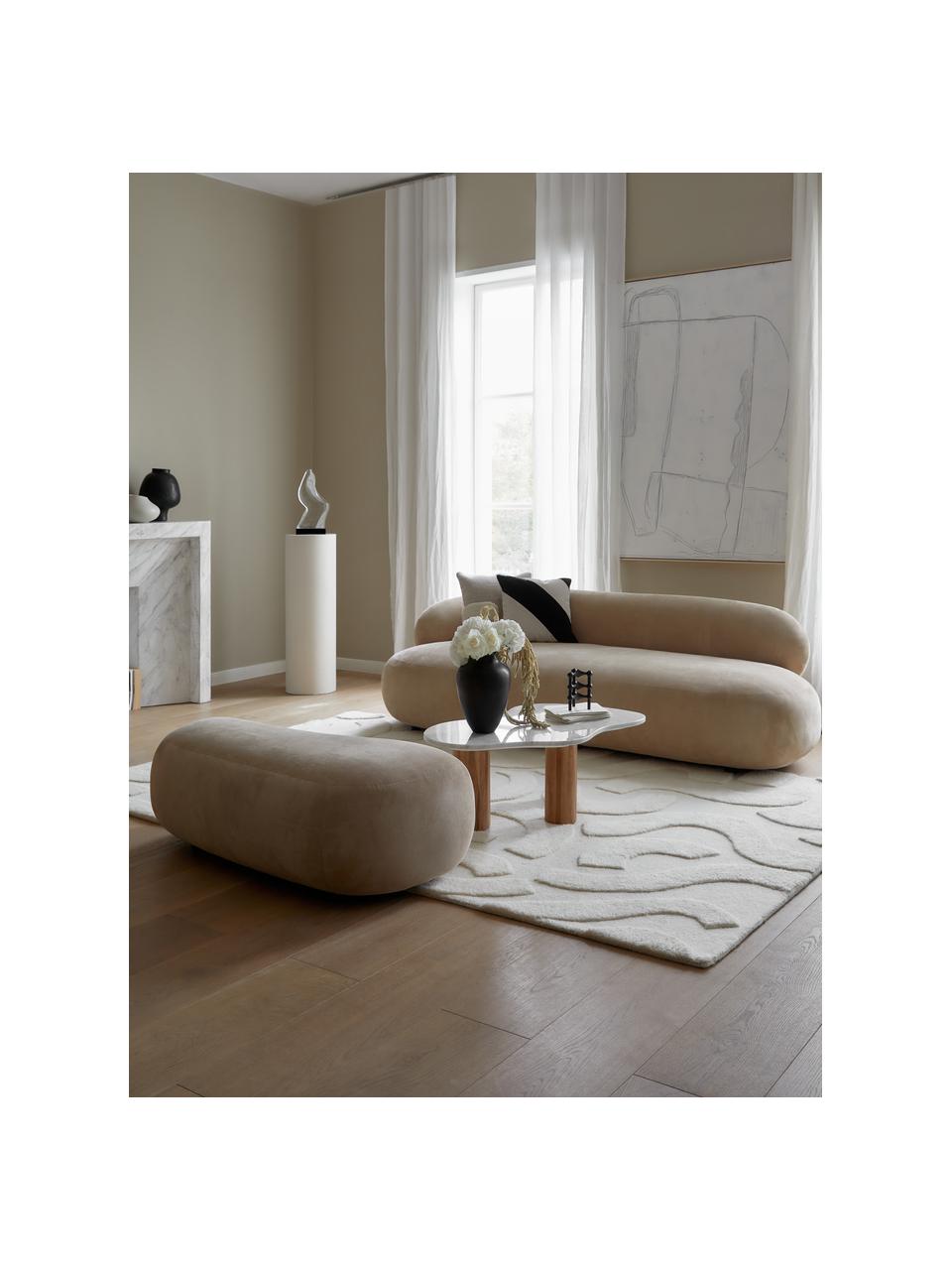 Niervormige bank Alba (3-zits), Bekleding: 97% polyester, 3% nylon M, Frame: massief sparrenhout, FSC-, Poten: kunststof, Geweven stof zandkleurig, B 235 x D 114 cm, rugleuning links