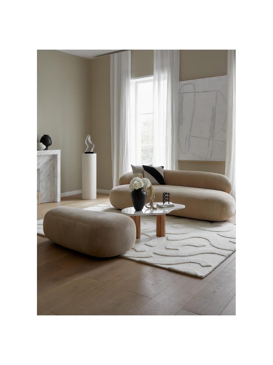 Sofá tapizado moderno Alba (3 plazas), Tapizado: 97% poliéster, 3% nylon A, Estructura: madera de abeto maciza, m, Patas: plástico, Tejido color arena, An 235 x F 114 cm, respaldo izquierdo
