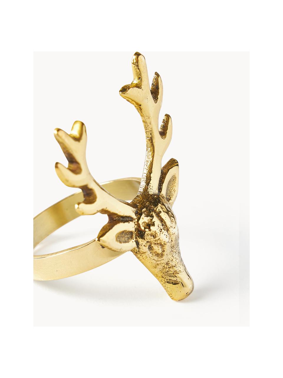 Krúžky na obrúsky Deer, 4 ks, Kov s práškovým náterom, Odtiene zlatej, Š 5 x V 6 cm