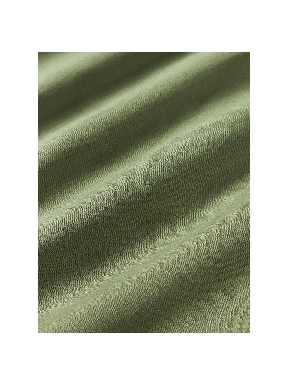 Drap-housse en lin délavé pour surmatelas Airy, Vert olive, larg. 90 x long. 200 cm, haut. 15 cm