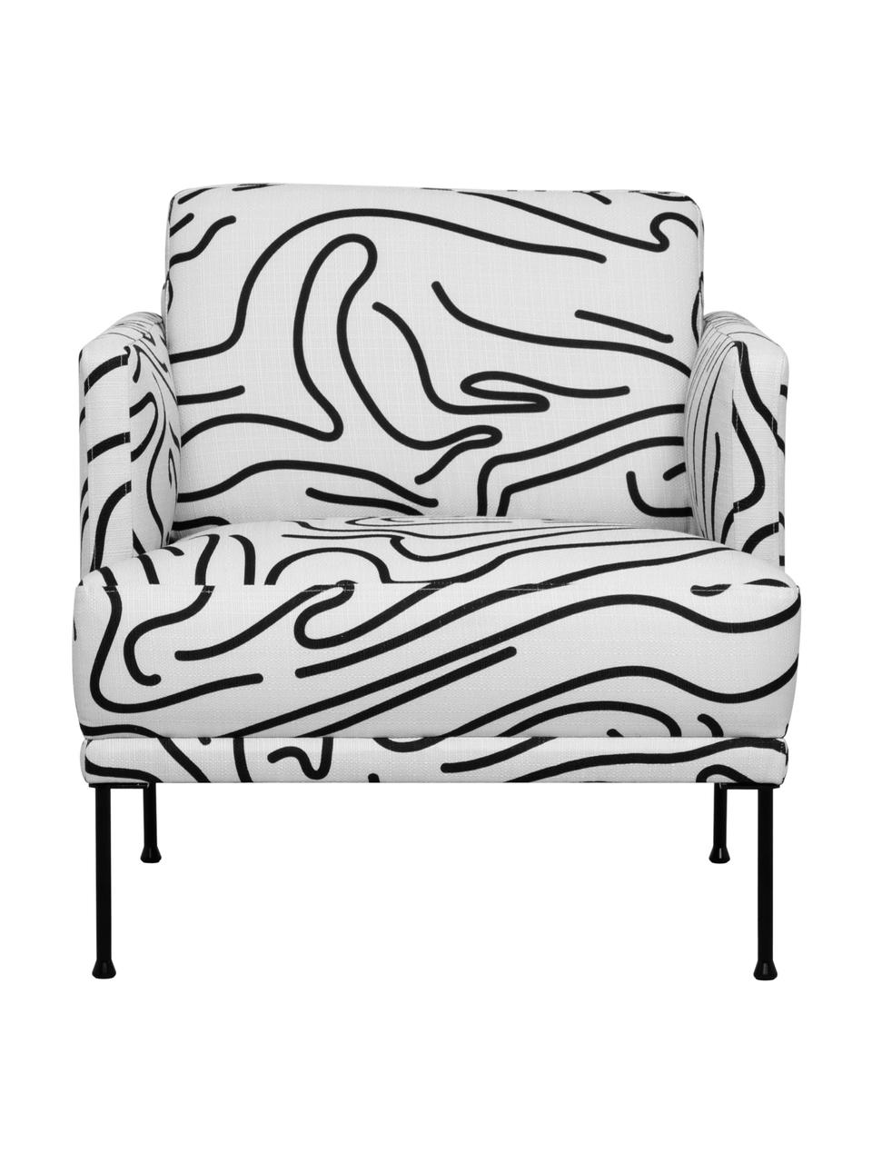 Gemusterter Sessel Fluente mit Metall-Füssen, Bezug: 100% Polyester Der hochwe, Gestell: Massives Kiefernholz, Webstoff Weiss/Schwarz, B 74 x T 85 cm